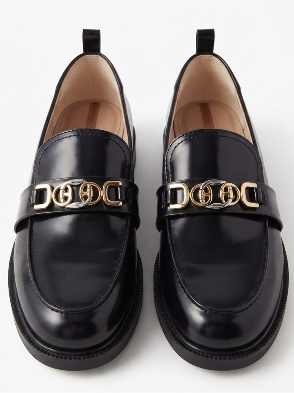 Sam Edelman Christy Loafers Black Patent Leather Mixed Metal Bit Chain Size 10.5 - Picture 7 of 7